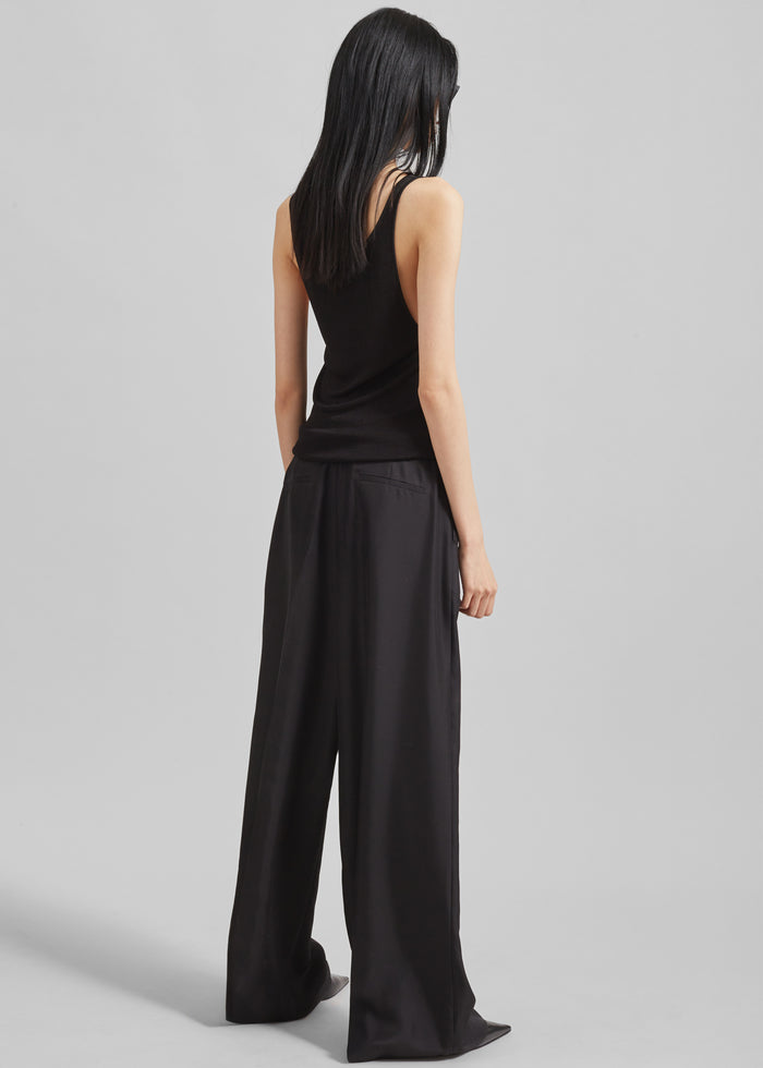 Marfa Pleated Silk Trousers - Black