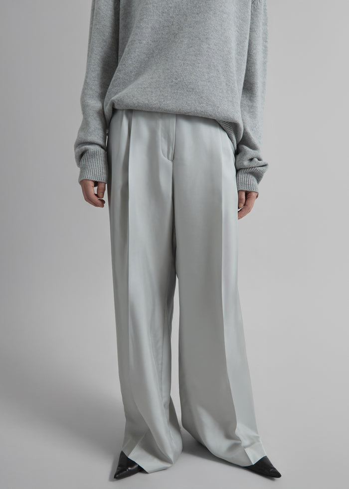 Marfa Pleated Silk Trousers - Grey