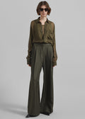 Marfa Pleated Silk Trousers - Khaki
