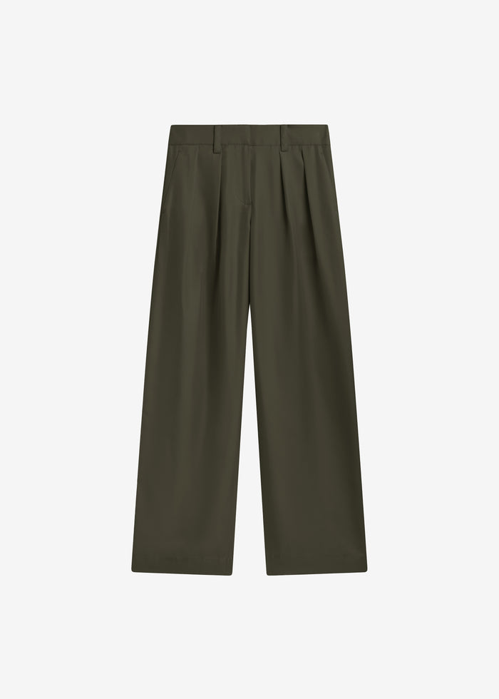 Marfa Pleated Silk Trousers - Khaki