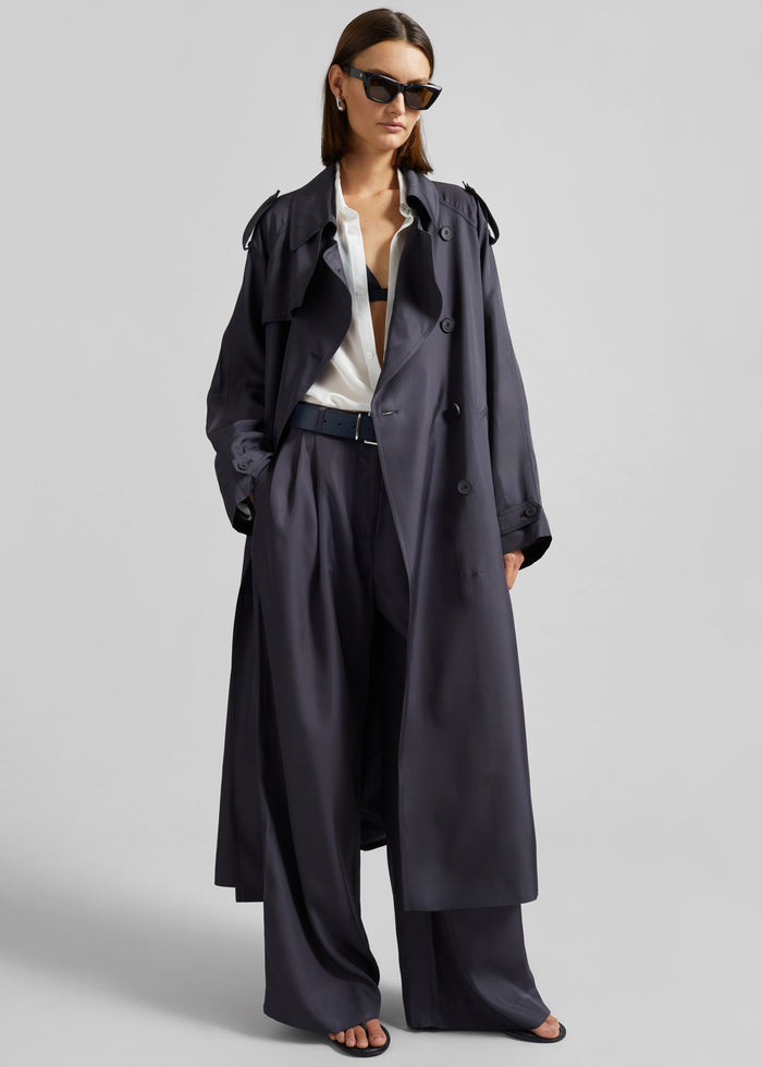 Marfa Pleated Silk Trousers - Storm Grey