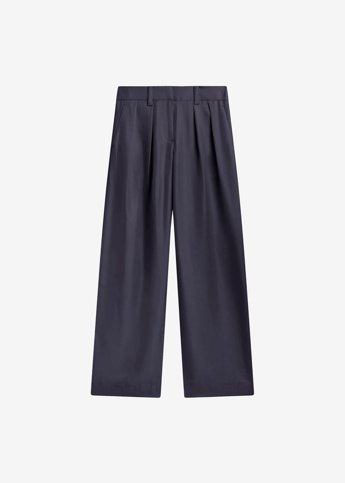 Marfa Pleated Silk Trousers - Storm Grey