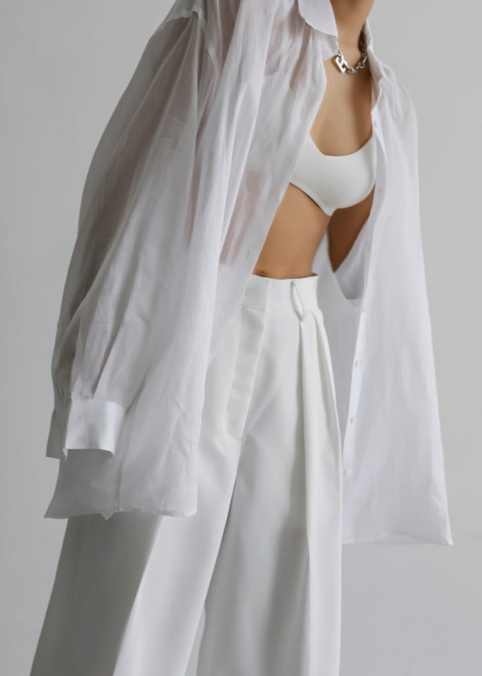 Marlow Oversized Linen Shirt - White Shirt The Frankie Shop