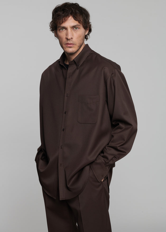 Mason Wool Button Up Shirt - Brown