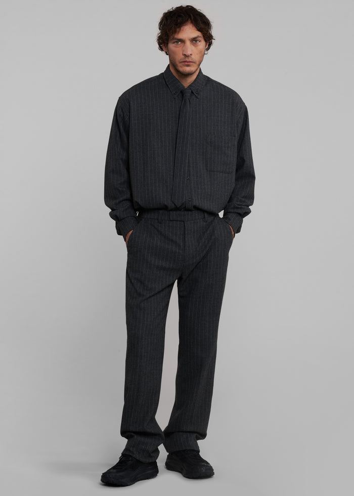Mason Wool Button Up Shirt - Dark Grey/White Pinstripe