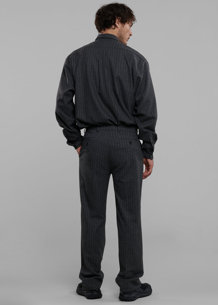Mason Wool Button Up Shirt - Dark Grey/White Pinstripe