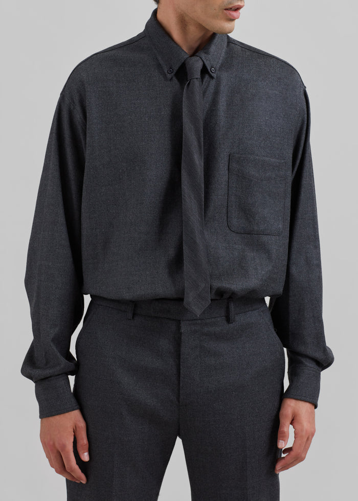 Mason Wool Flannel Button Up Shirt - Charcoal