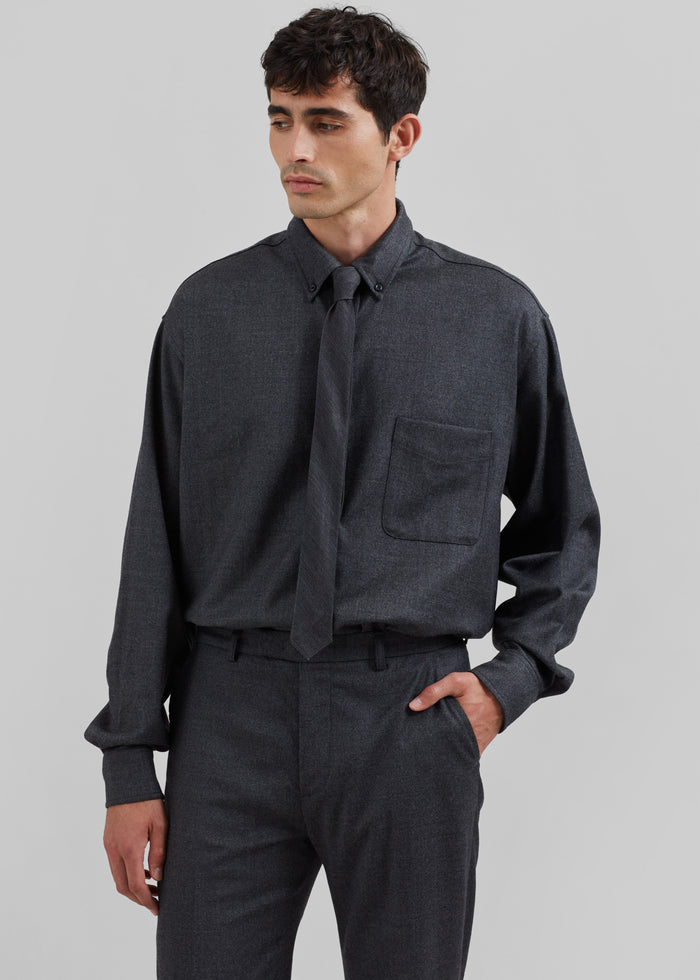 Mason Wool Flannel Button Up Shirt - Charcoal