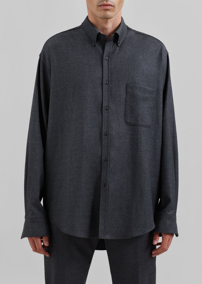Mason Wool Flannel Button Up Shirt - Charcoal