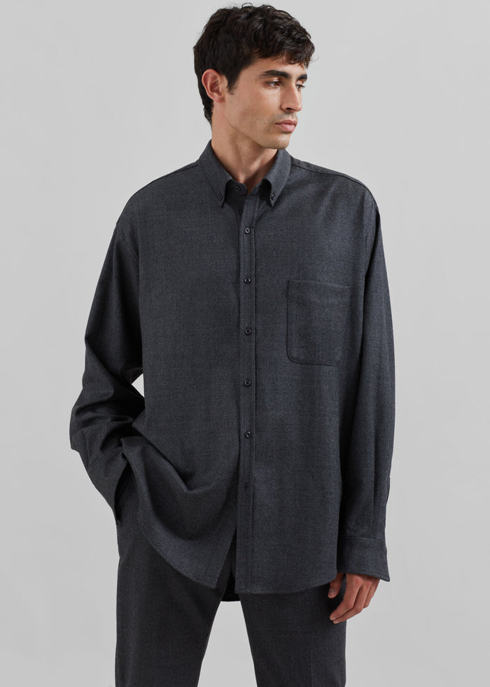 Mason Wool Flannel Button Up Shirt - Charcoal
