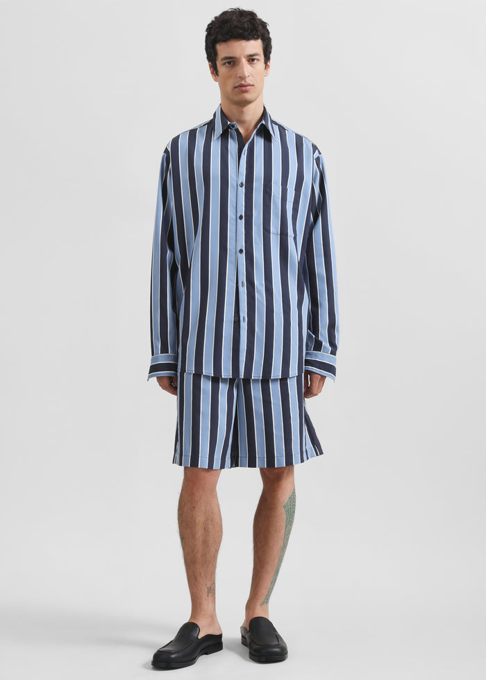 Matthias Striped Bermuda Shorts - Navy Stripe