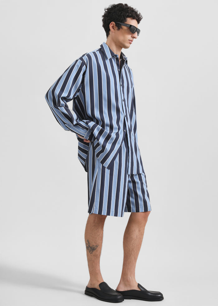 Matthias Striped Bermuda Shorts - Navy Stripe