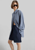 Menton Layered Hem Shorts - Navy/White Stripe