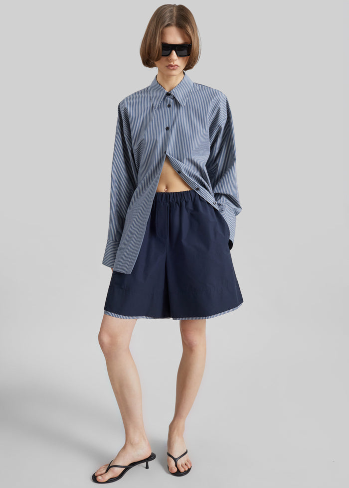 Menton Layered Hem Shorts - Navy/White Stripe