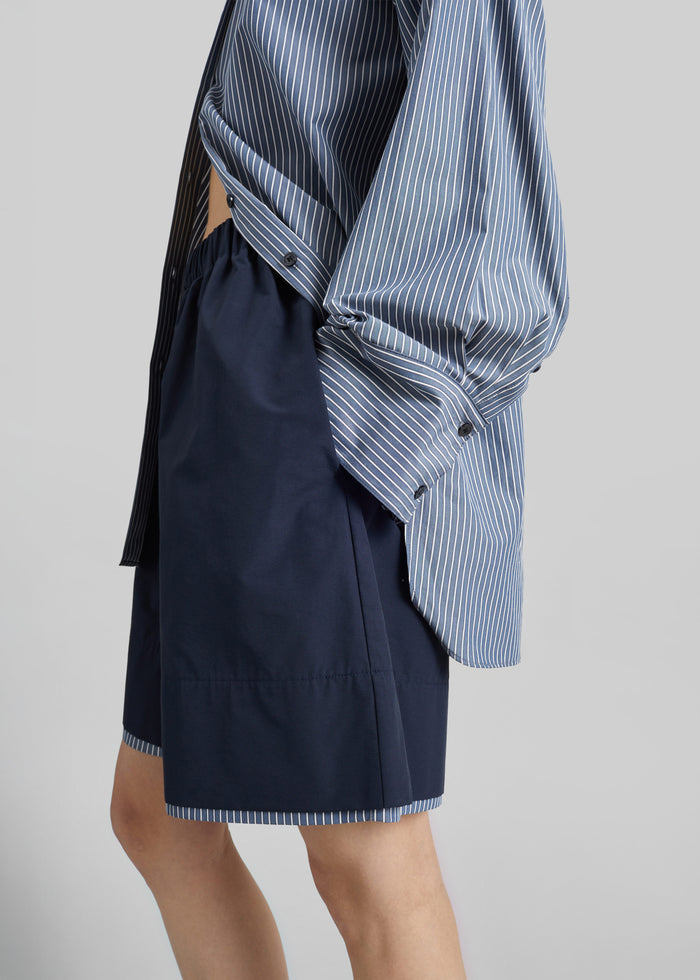 Menton Layered Hem Shorts - Navy/White Stripe