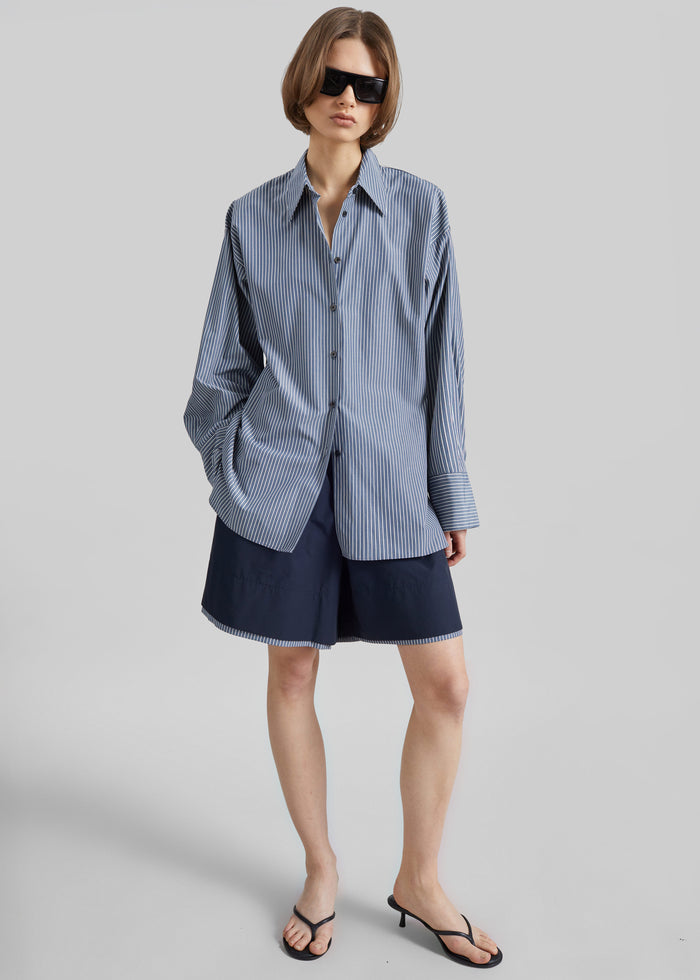Menton Layered Hem Shorts - Navy/White Stripe