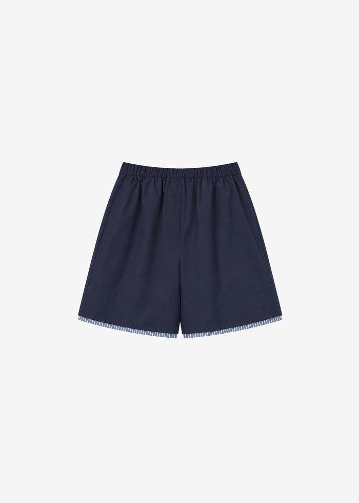 Menton Layered Hem Shorts - Navy/White Stripe