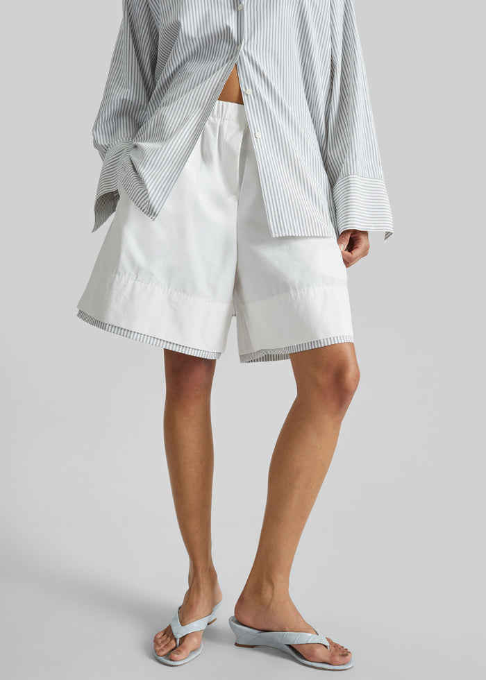 Menton Layered Hem Shorts - White/Blue Stripe