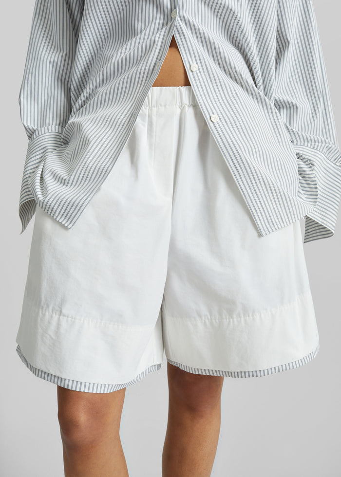 Menton Layered Hem Shorts - White/Blue Stripe