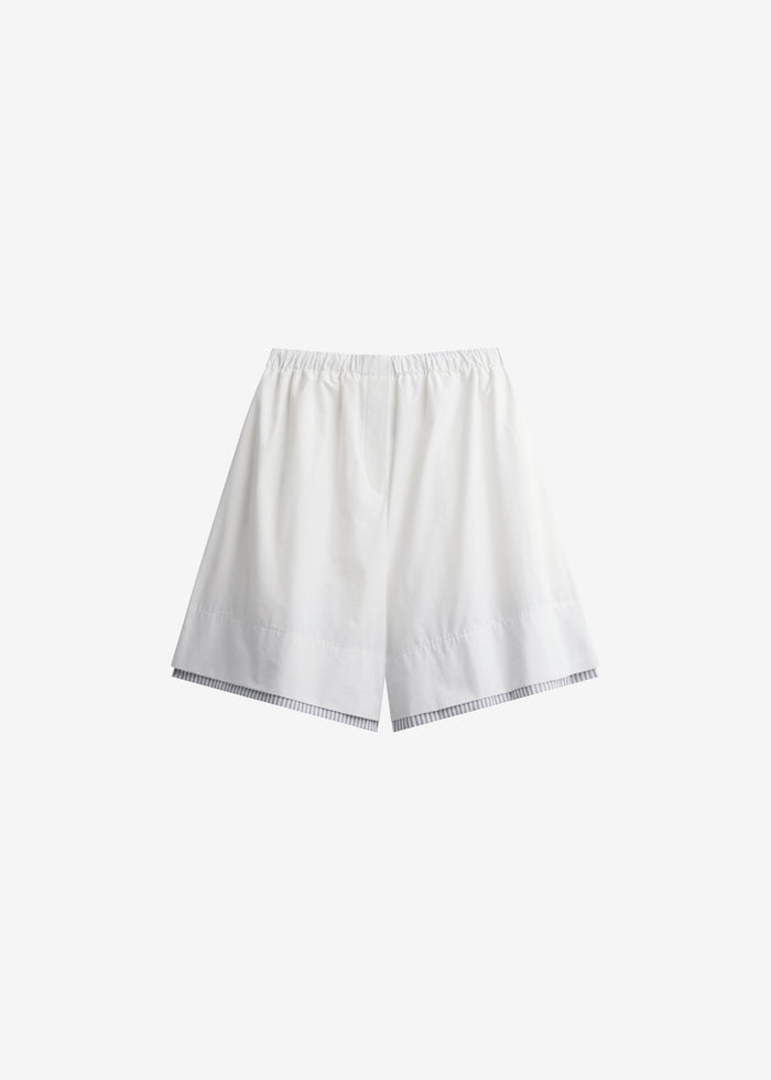 Menton Layered Hem Shorts - White/Blue Stripe