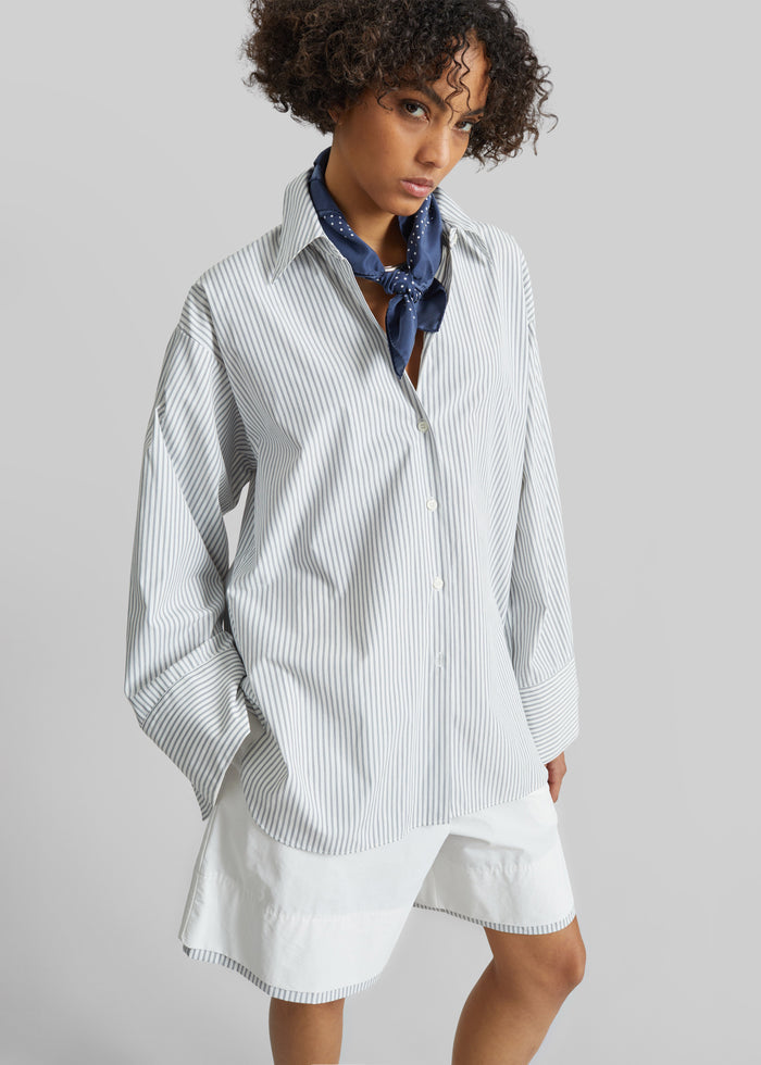 Menton Oversized Shirt - White/Blue Stripe