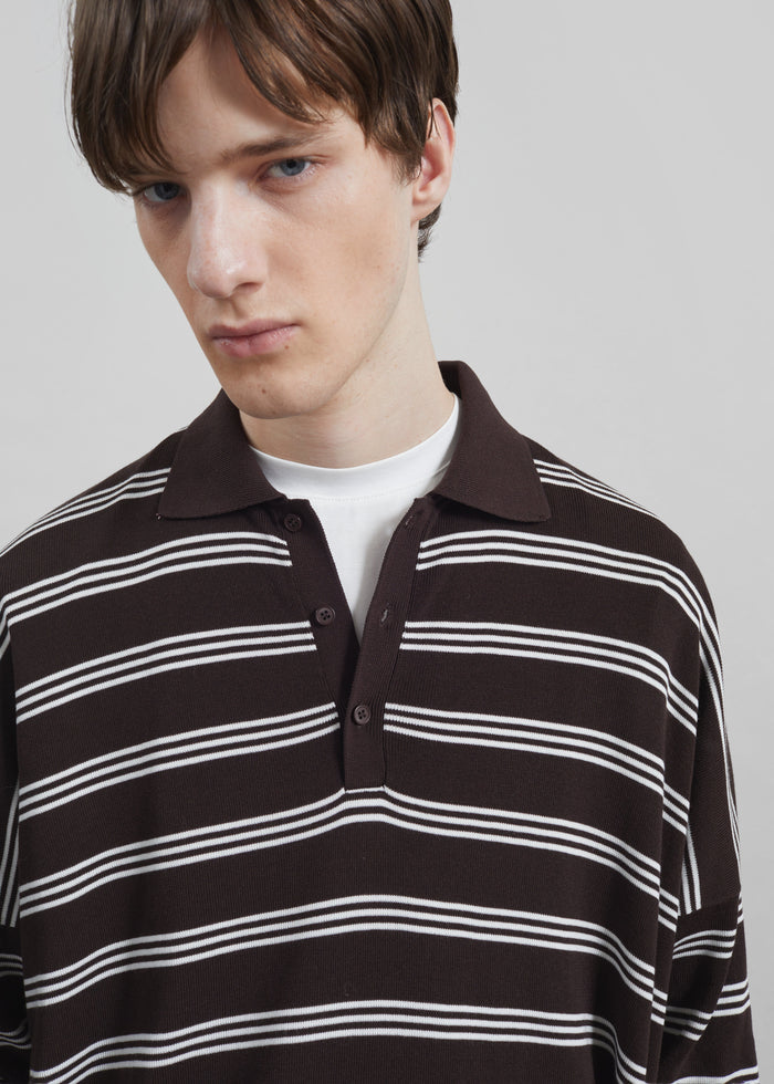 Meriel Polo Sweater - Brown/White Stripe