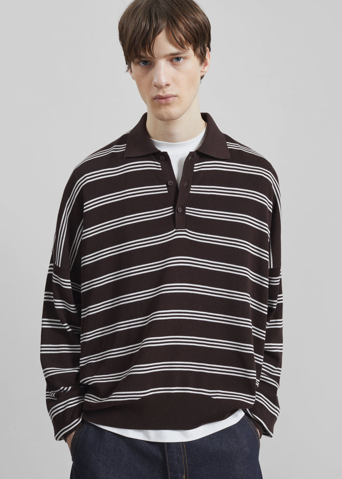 Meriel Polo Sweater - Brown/White Stripe