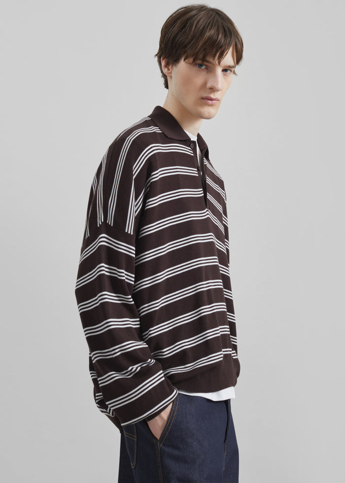 Meriel Polo Sweater - Brown/White Stripe