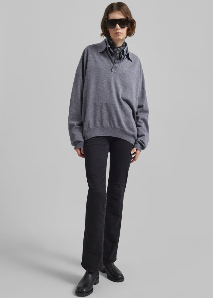 Meriel Wool Polo Sweater - Grey
