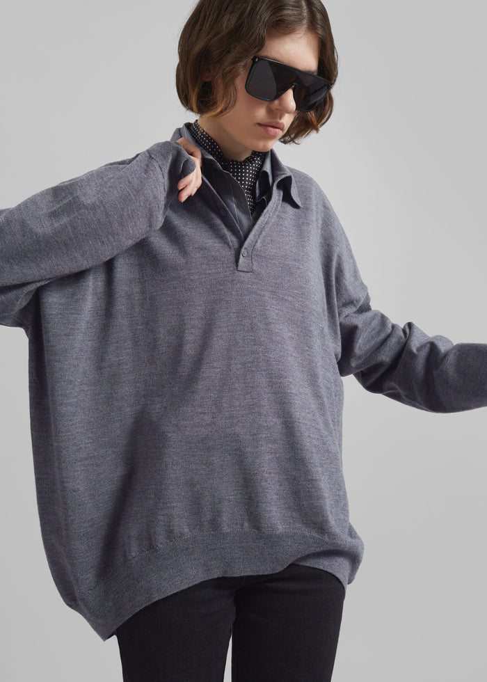 Meriel Wool Polo Sweater - Grey