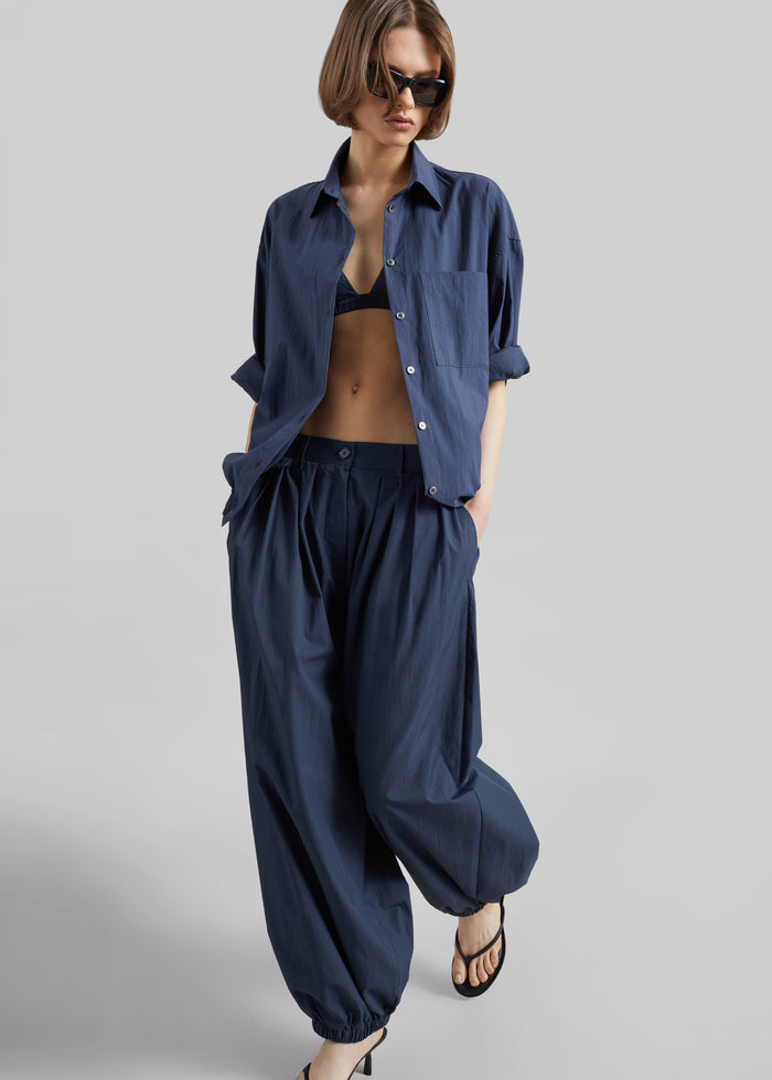 Mery Elastic Hem Shirt - Navy