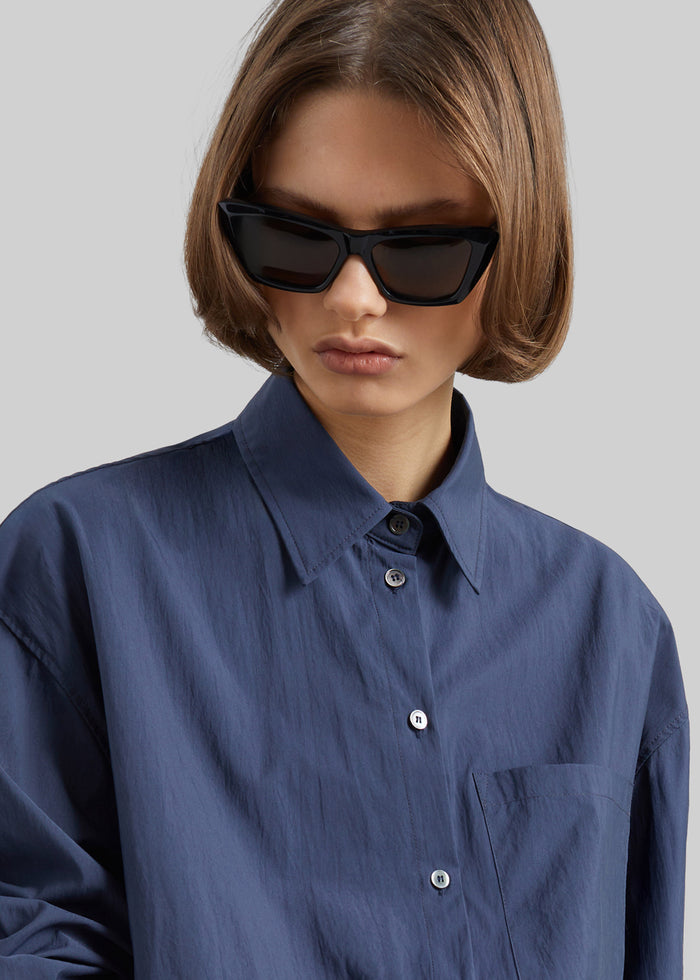 Mery Elastic Hem Shirt - Navy