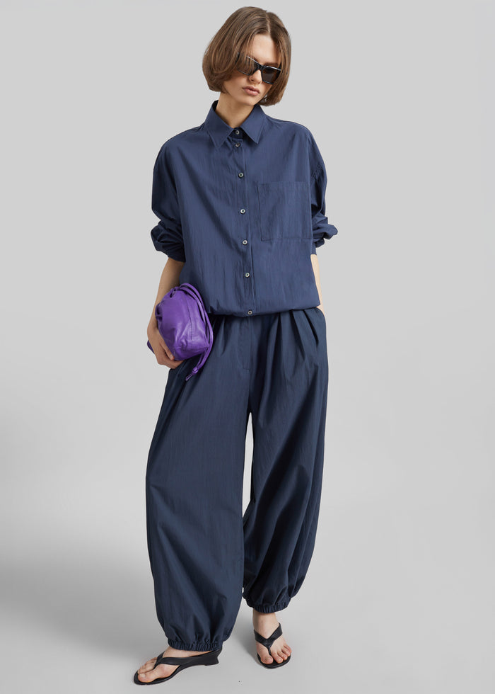 Mery Elastic Hem Shirt - Navy