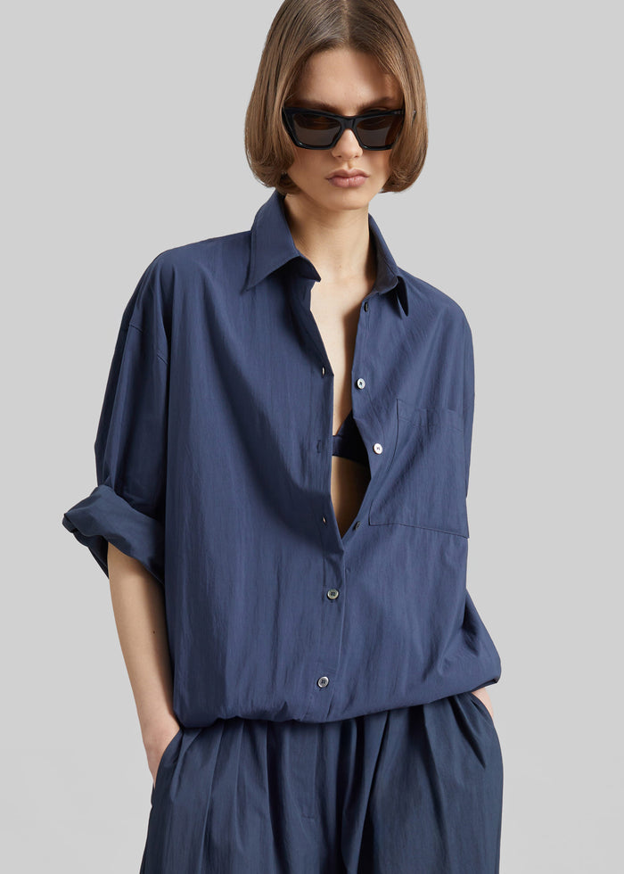 Mery Elastic Hem Shirt - Navy