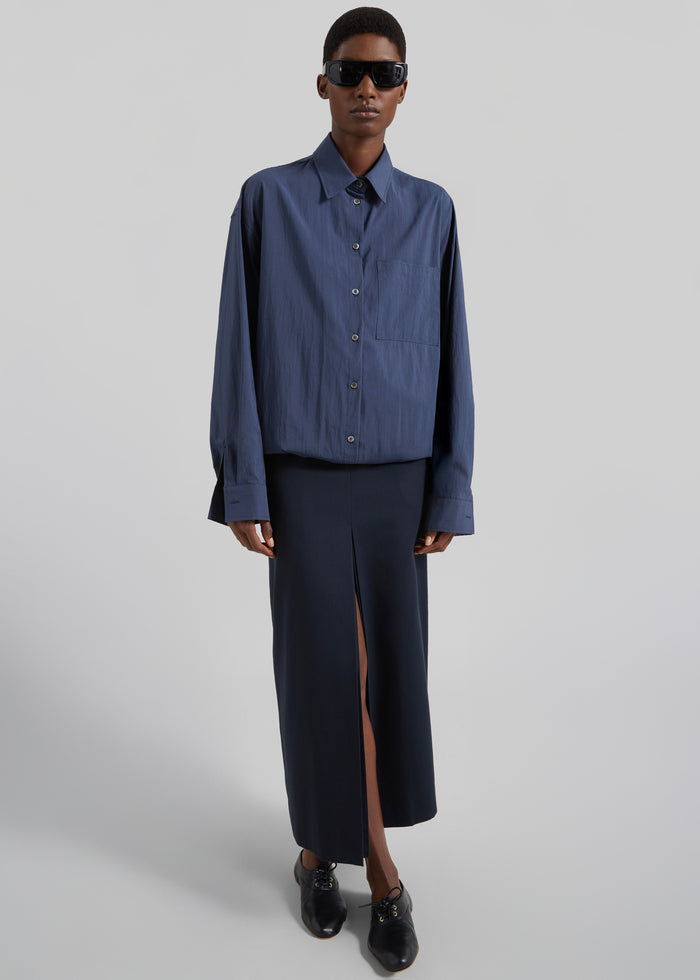 Mery Elastic Hem Shirt - Navy