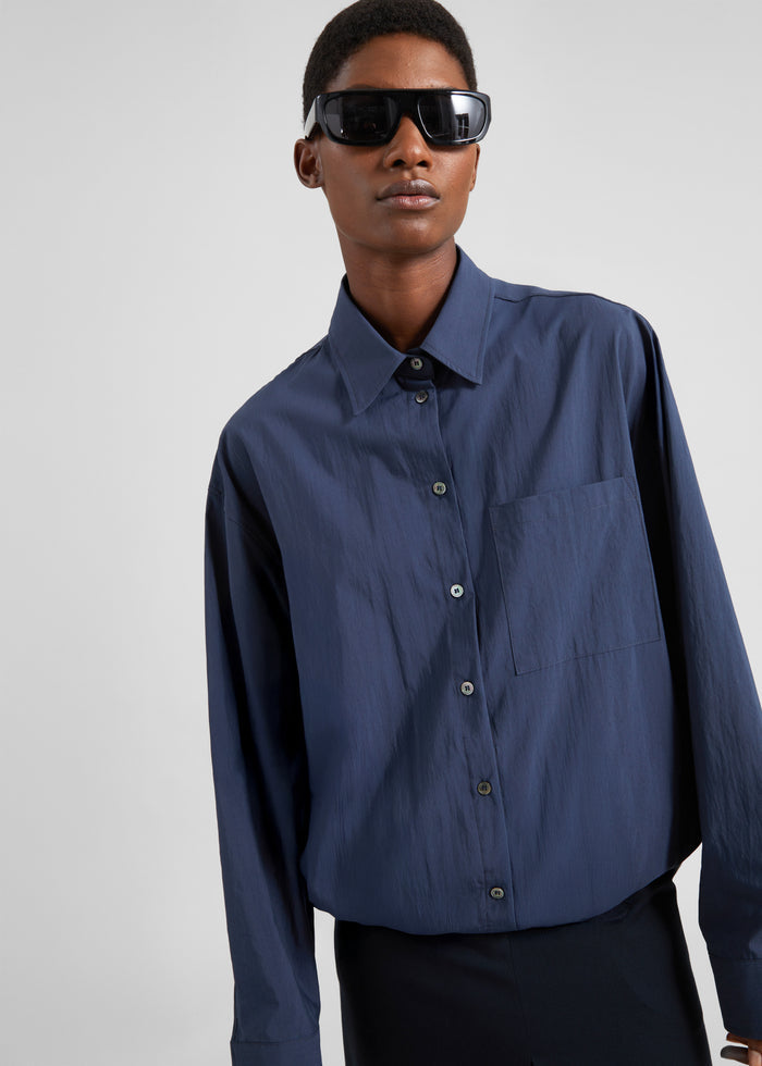Mery Elastic Hem Shirt - Navy