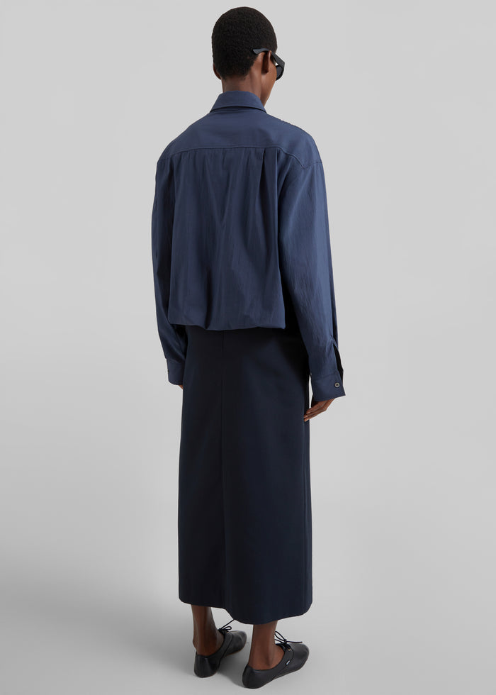 Mery Elastic Hem Shirt - Navy