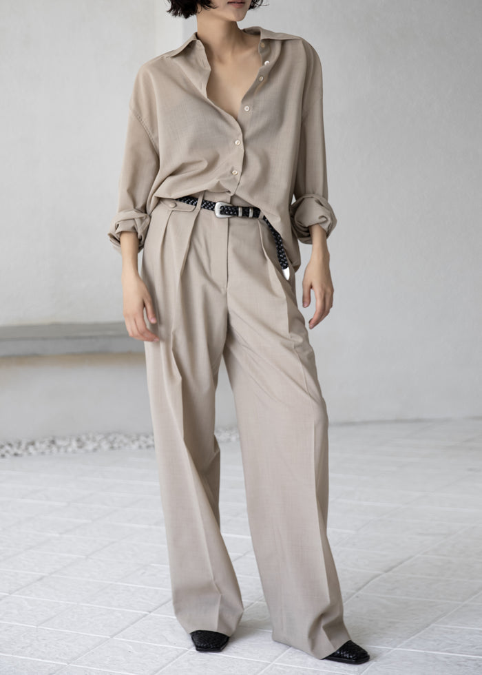Meslay Sheer Pleated Trousers - Beige