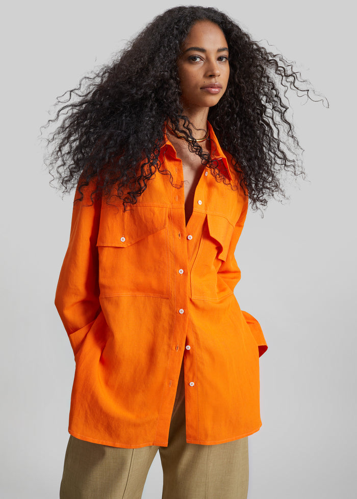 Miery Linen Oversized Shirt - Orange
