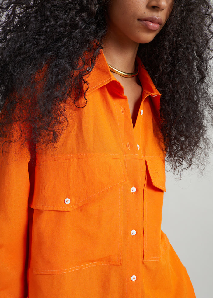 Miery Linen Oversized Shirt - Orange
