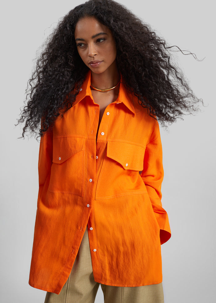 Miery Linen Oversized Shirt - Orange