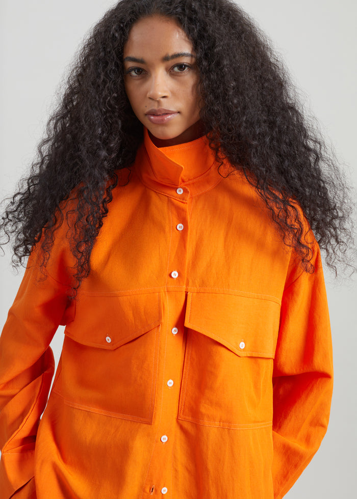 Miery Linen Oversized Shirt - Orange