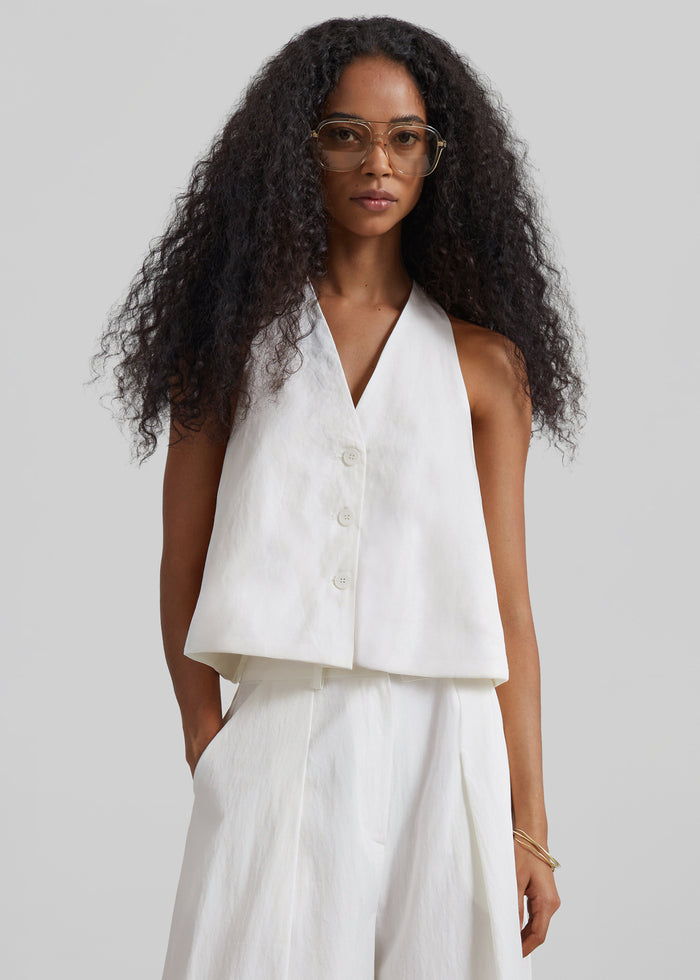 Miglia Linen Trapeze Vest - Ivory