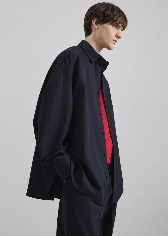 Milton Wool-Blend Shirt - Dark Navy