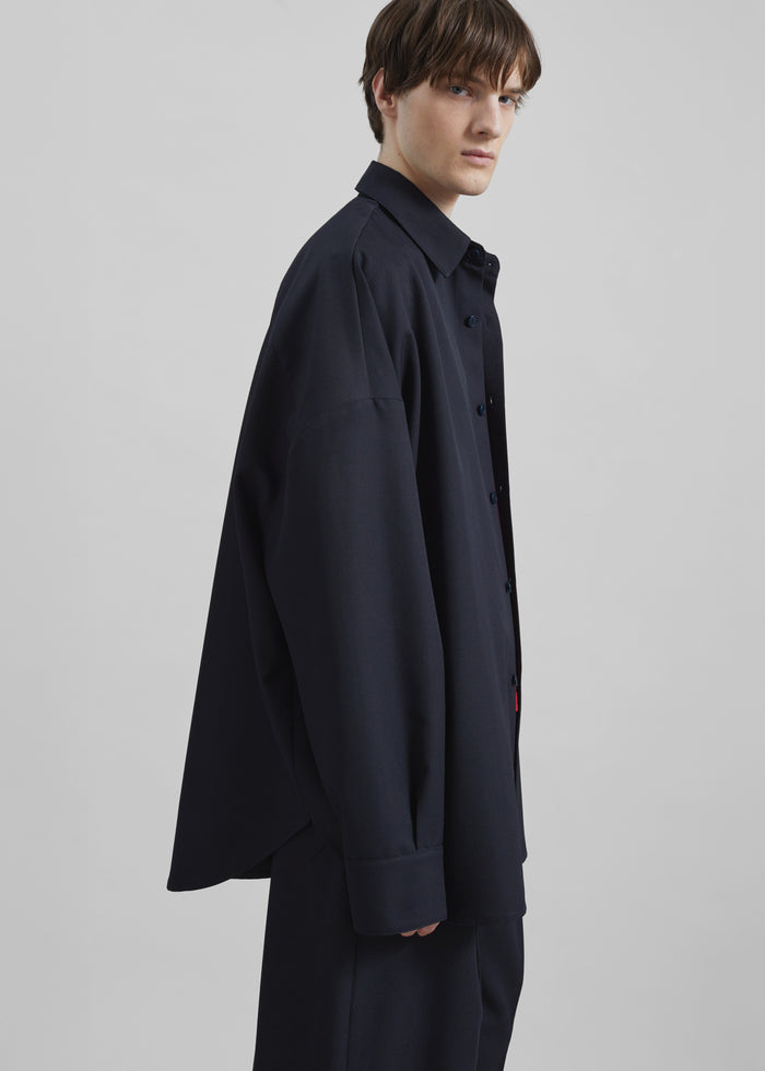 Milton Wool-Blend Shirt - Dark Navy