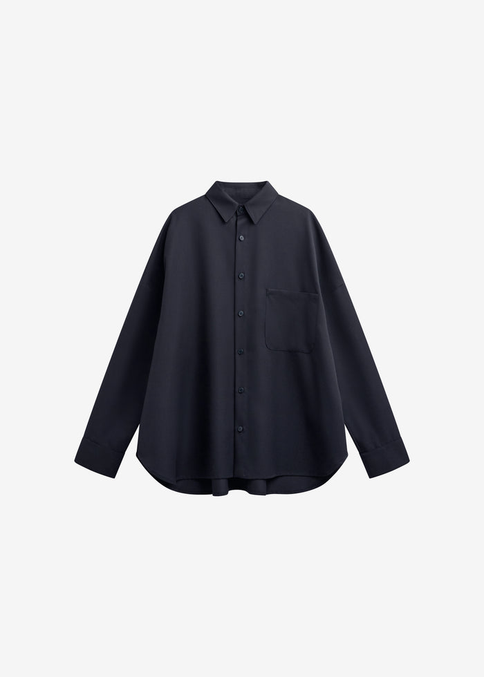 Milton Wool-Blend Shirt - Dark Navy