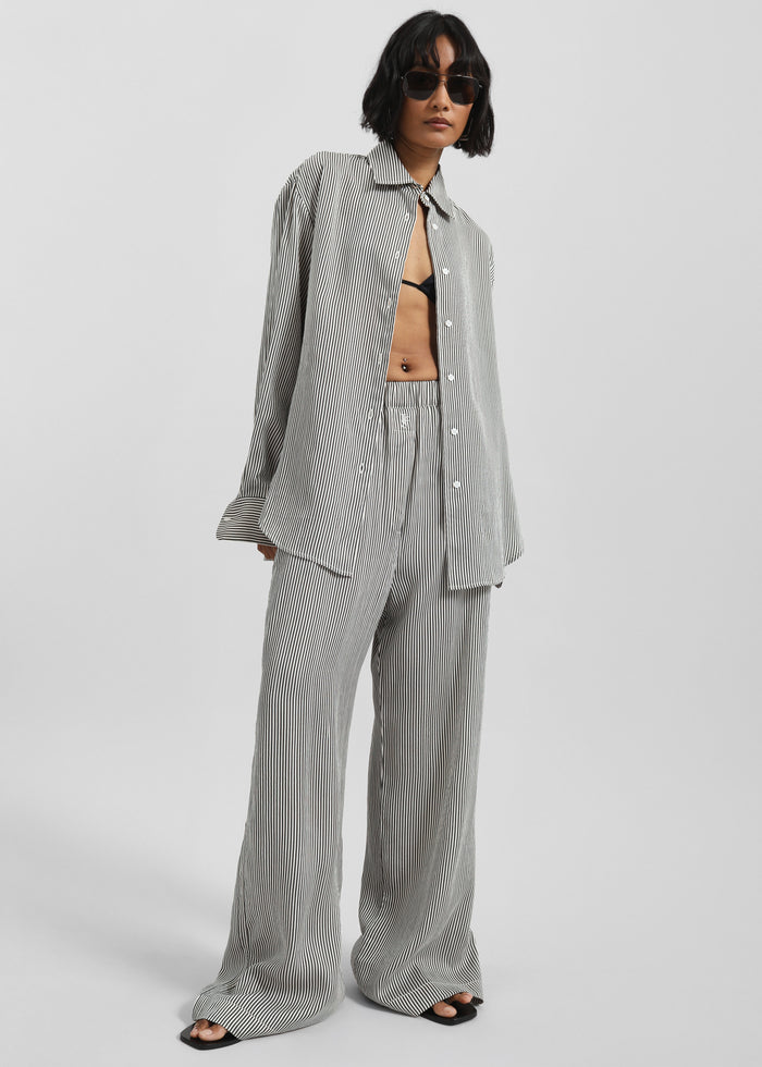 Mirca Striped Silk Elastic Pants - Black/White Stripe