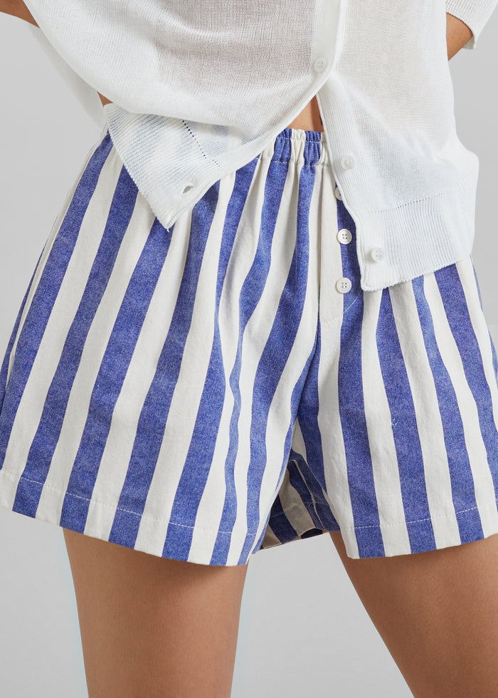 Mireval Cotton Boxer Shorts - Blue/White Stripe