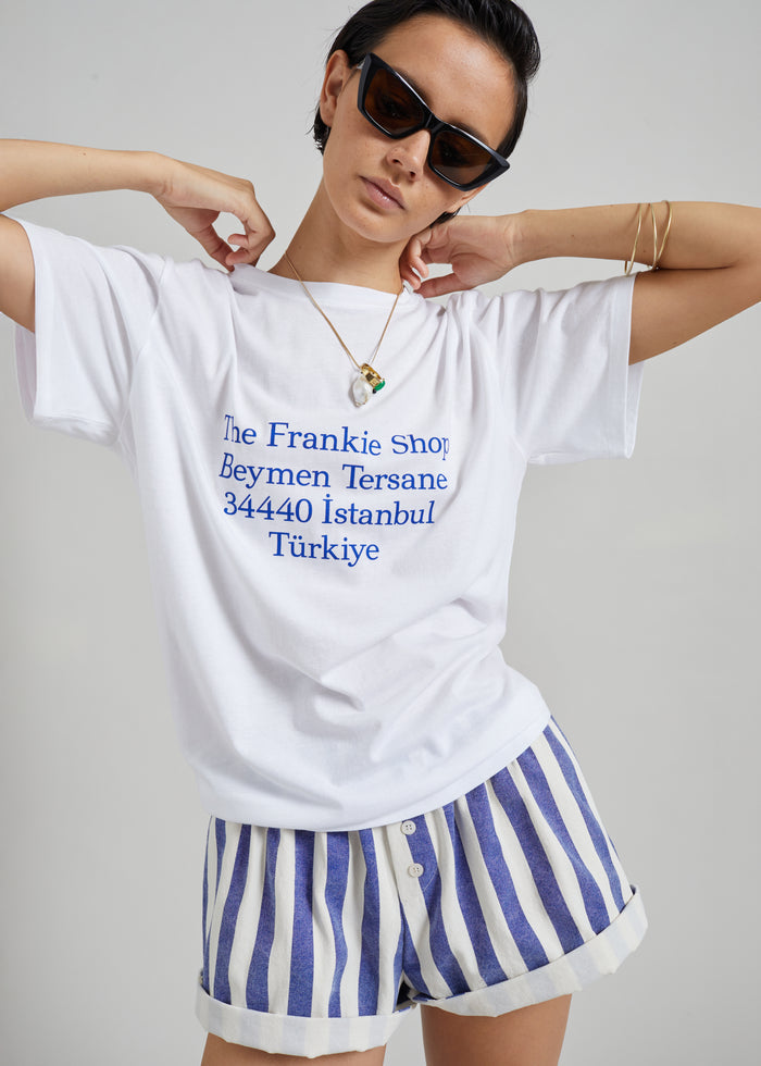 Mireval Cotton Boxer Shorts - Blue/White Stripe