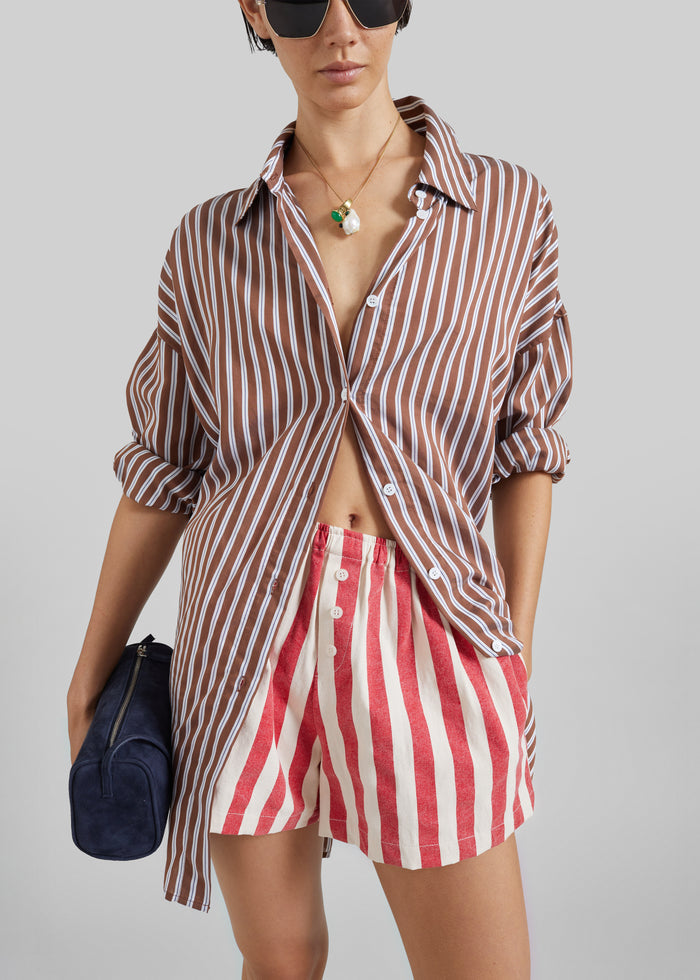 Mireval Cotton Boxer Shorts - Red/White Stripe